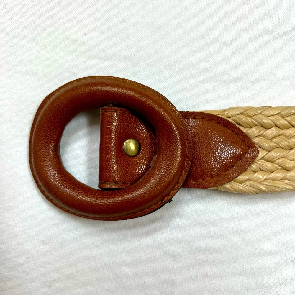 Women's Woven Tan Belt with Brown Accent
